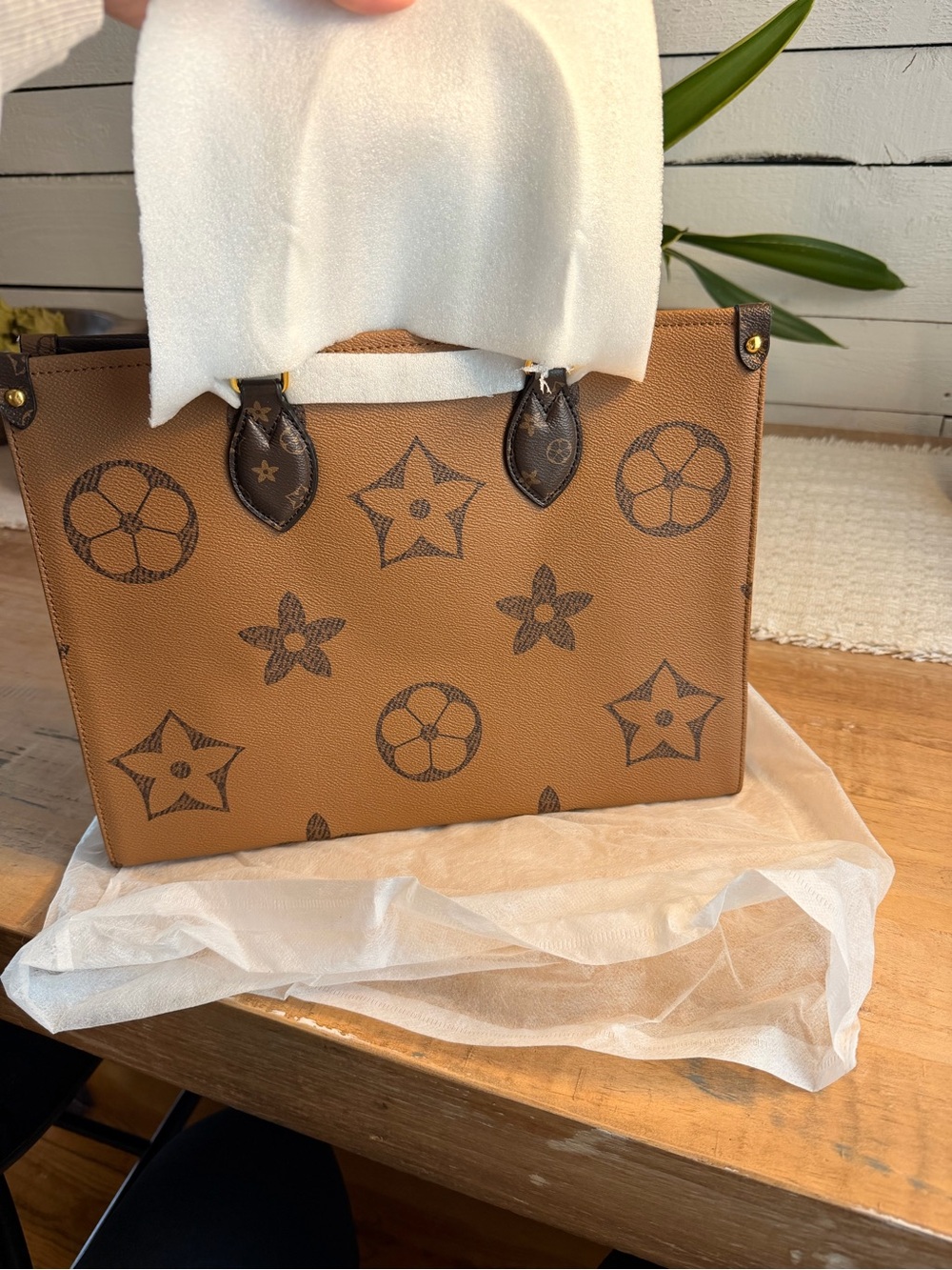 Designer-Inspired Brown Monogram Tote Bag - Picture 2 of 3